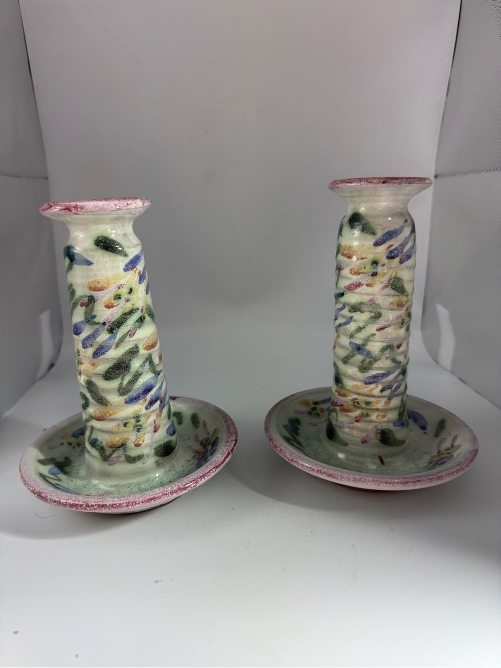 Vintage Pottery Candle Holders - Pair